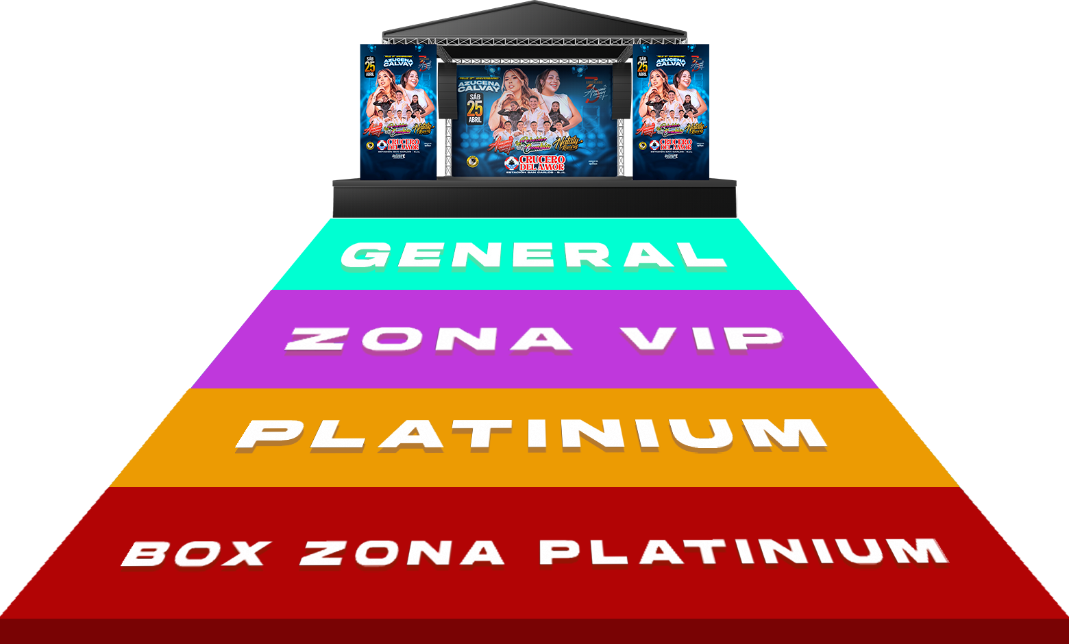 mapa de zonas del evento del tercer aniversario de azucena calvay y orquesta en crucero del amor